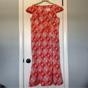 Anthropologie Pink and Orange Geometric Cap Sleeve Dress